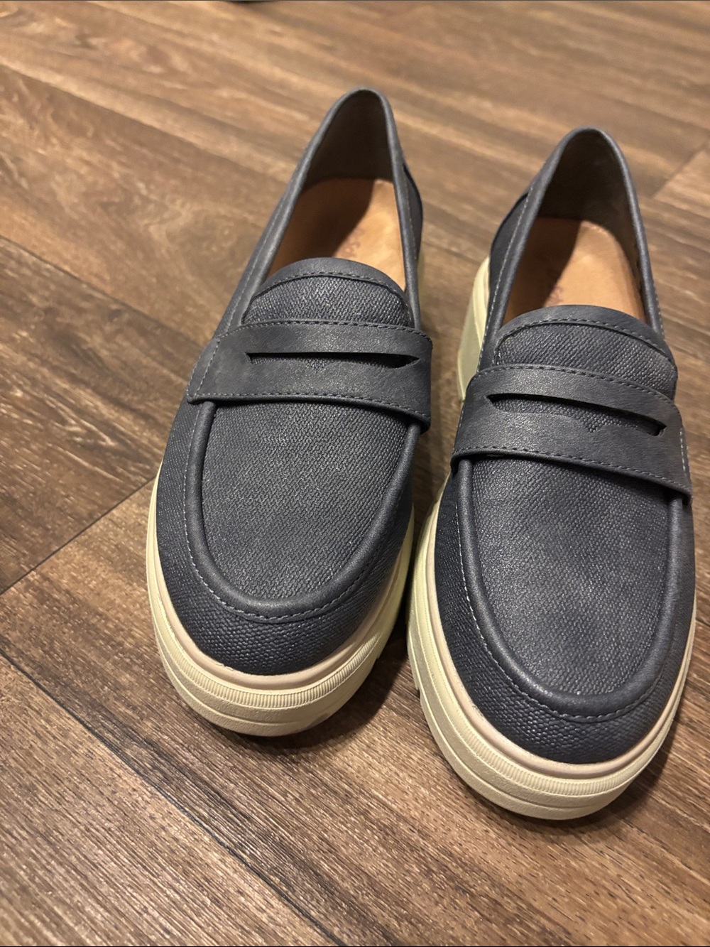 Dr. Scholl's Navy Canvas Slip-On Penny Loafers with Cream Sole